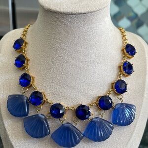 Vintage Royal Blue Faceted Rhinestone and Lucite Shell Statement Necklace